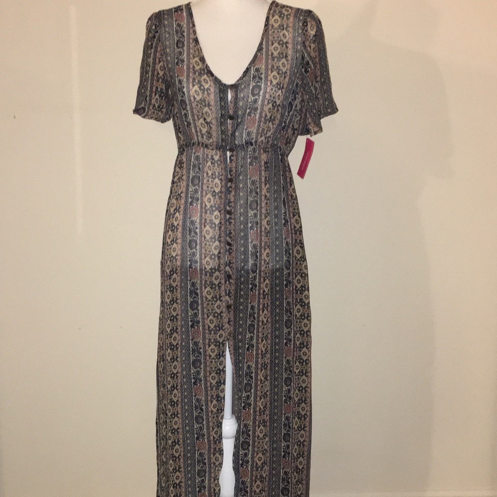 Sheer Button Down Maxi Dress/ Kimono